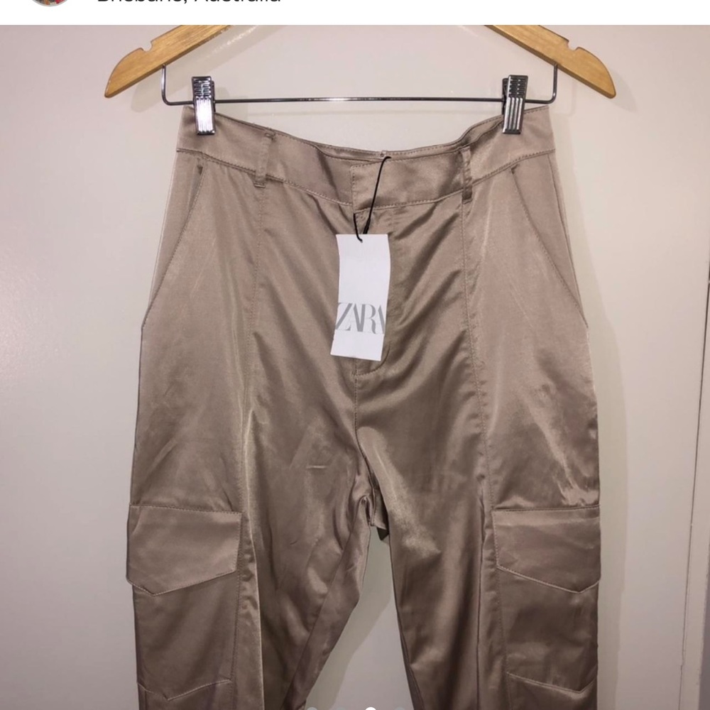 Zara nude satin cargo pants - Picture 2 of 5